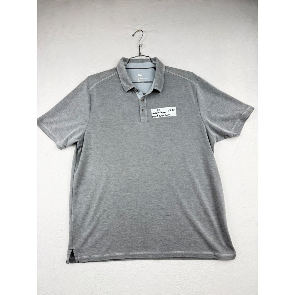 Tommy Bahama Elite Mens Gray Short Sleeve Pique Polo Shirt XL Golf Casual